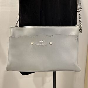 JUICY COUTURE GRAY Faux LEATHER Crossbody FAUX PEARL ACCENTS PURSE Bag